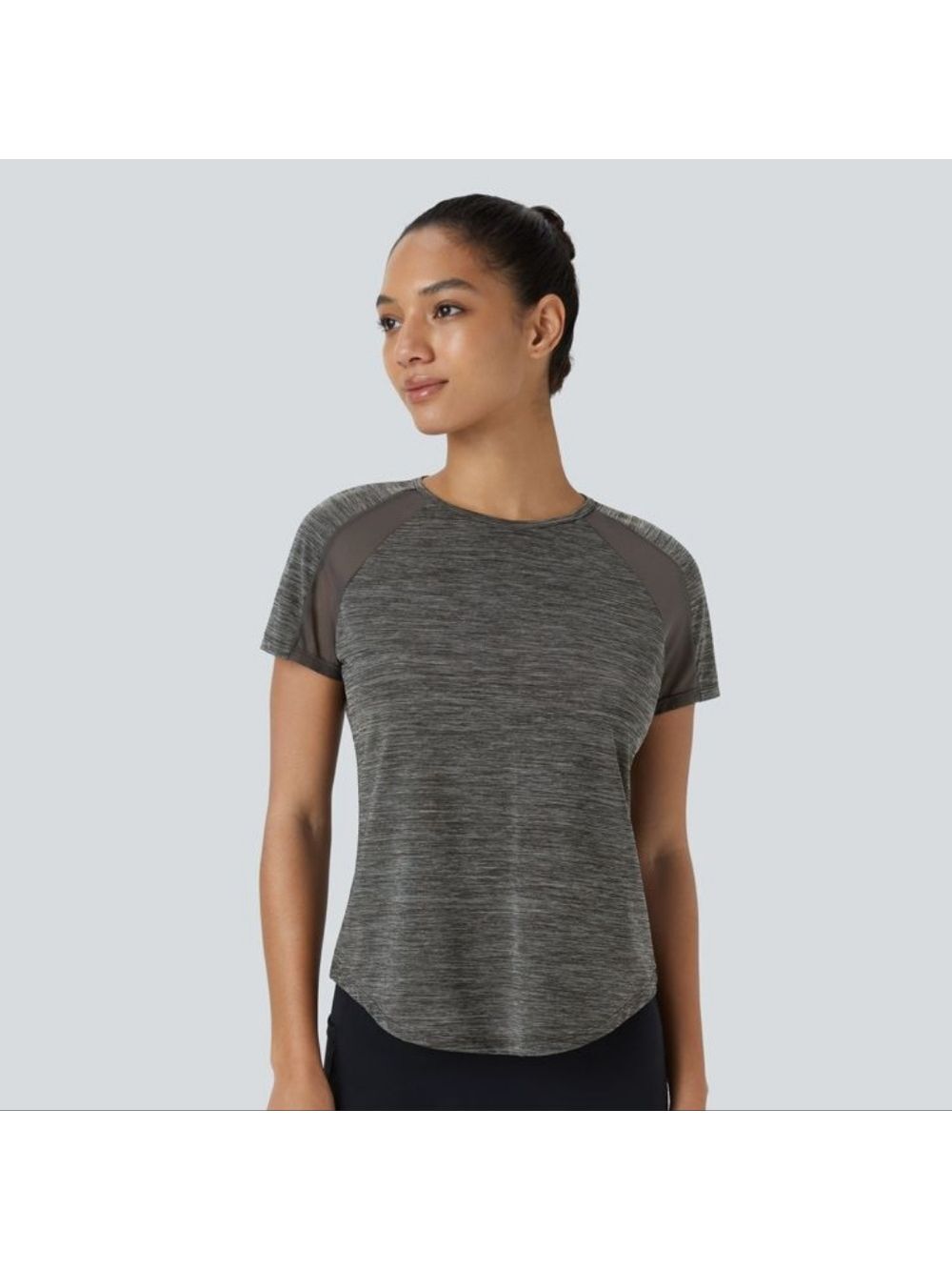 Halara Womens Raglan Sleeve Contrast Mesh Top